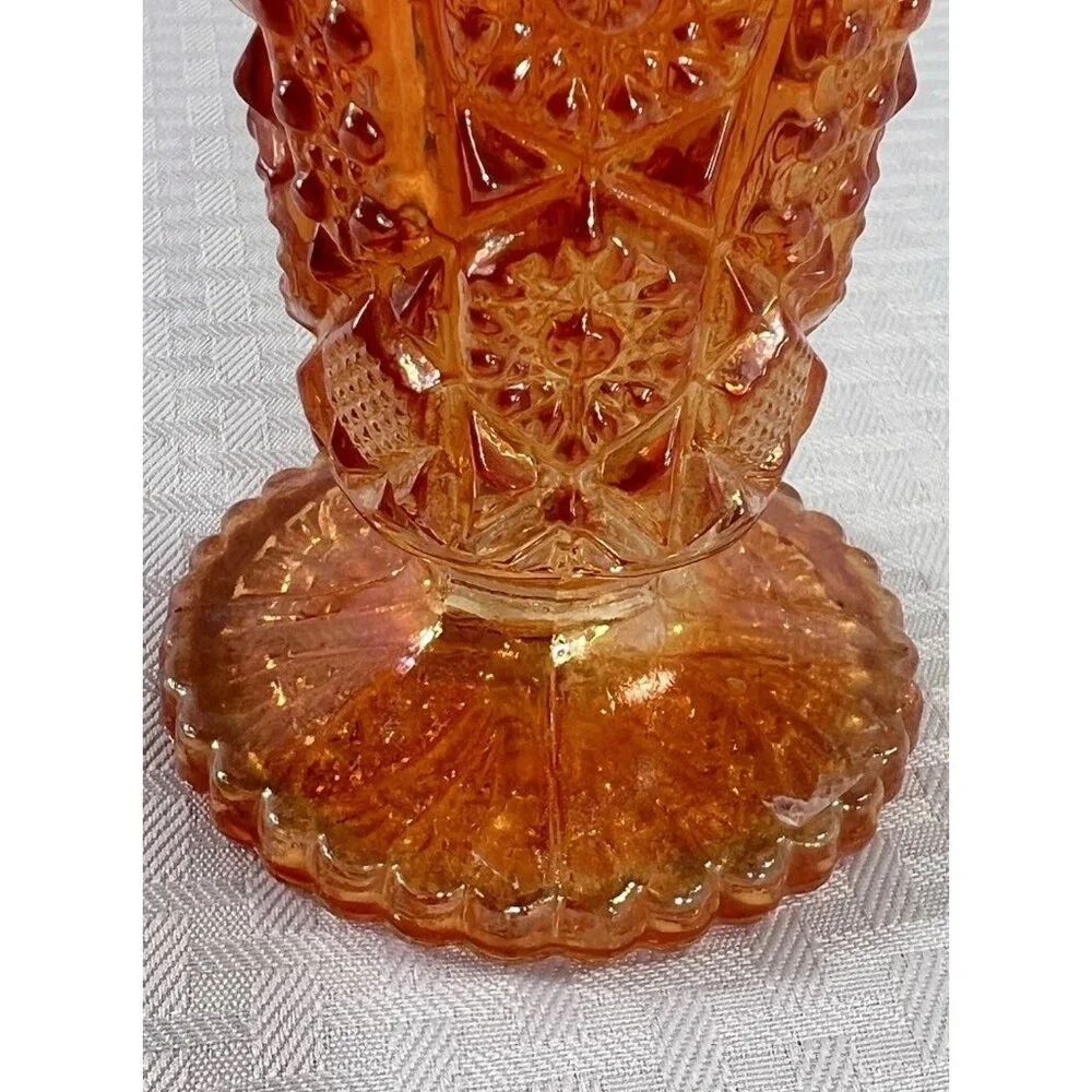 Vintage Imperial Carnival Glass  Vase Hobstar Marigold Iridescent Halloween Fall